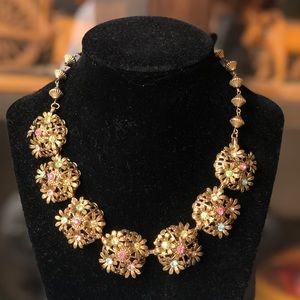 Flower Filigree Beaded Necklace w/Rhinestone